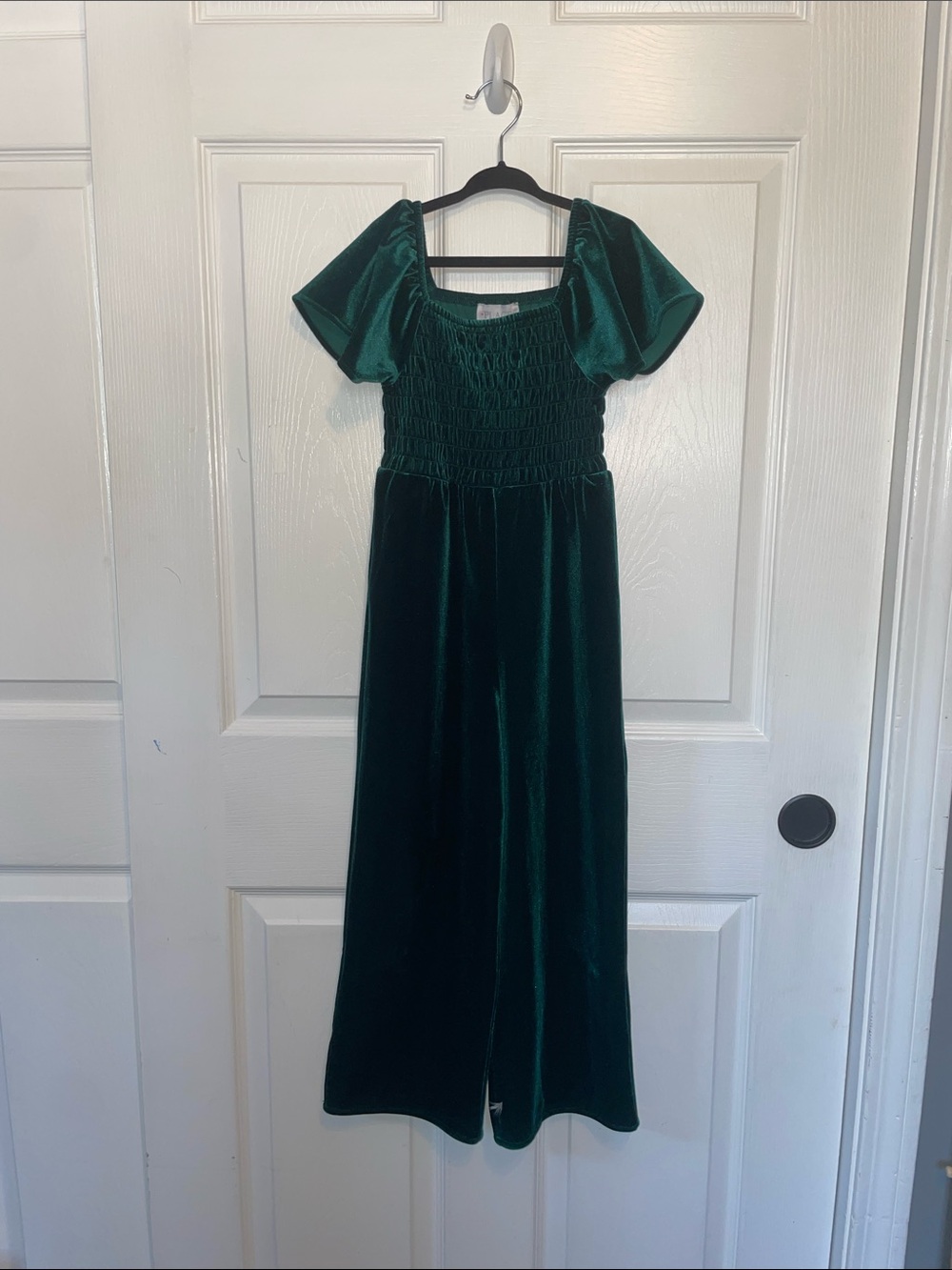 Children’s Place Girls Emerald Velvet Smocked Jumpsuit